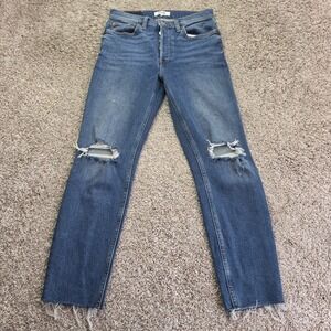RE/DONE High Rise Straight Jeans Womens 26 Blue Dusk Destroy Distressed Denim